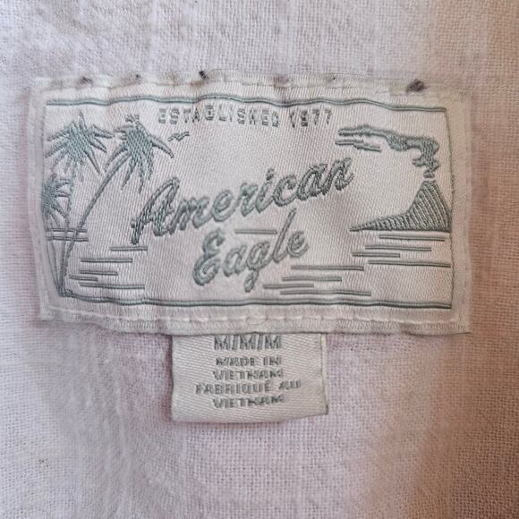 American Eagle White Button Front Short Sleeve Shirt Size M Men's Beachy Casual - Picture 3 of 8